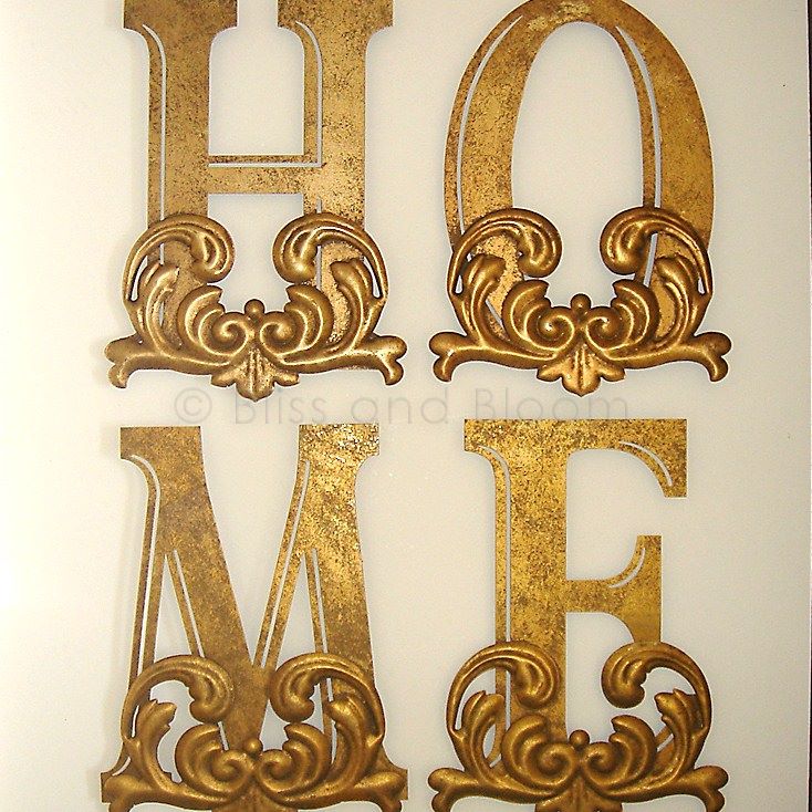 'HOME' gold hanging letters Bliss and Bloom